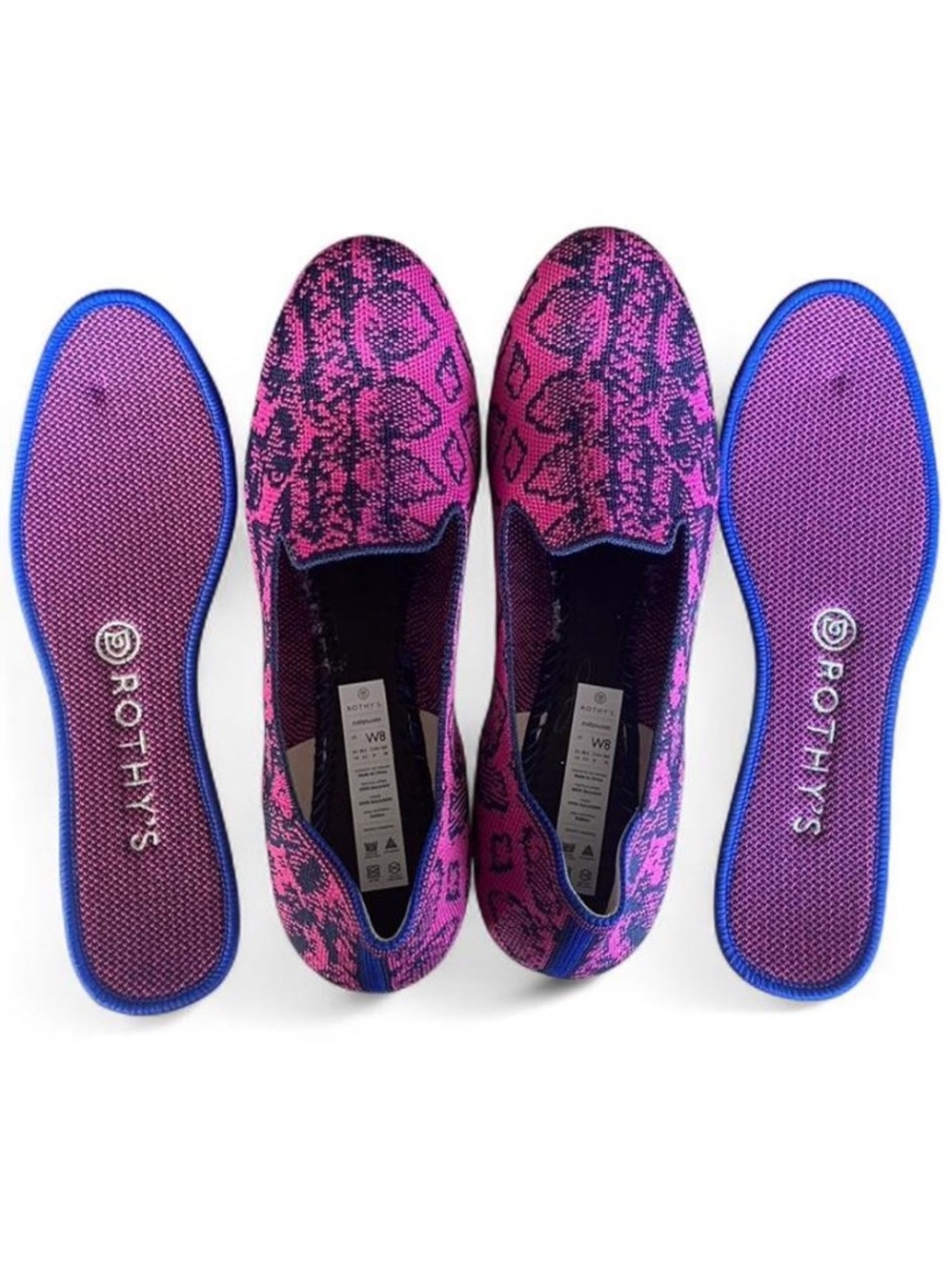 Rothy's The Loafer Retired Fuchsia Navy Snake Print Knit shoes Size 8 - Picture 4 of 8